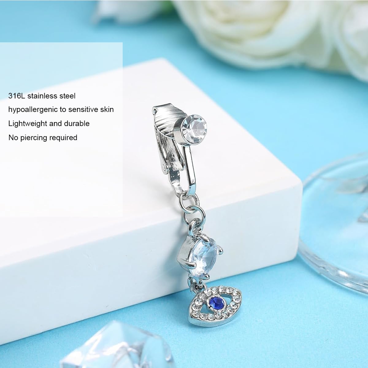 MAYCREATE Fake Belly Piercing Jewelry Evil Eye Belly Button Rings 316L Stainless Steel Non-Piercing Rhinestone Belly Rings Navel Rings for Women Girls MAYCREATE Fake Belly Piercing Jewelry Evil Eye Belly Button Rings 316L Stainless Steel Non-Piercing Rhinestone Belly Rings Navel Rings for Women Girls